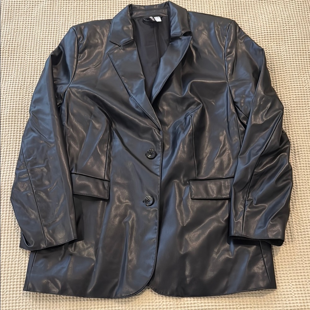 Oversized Black Faux Leather Blazer